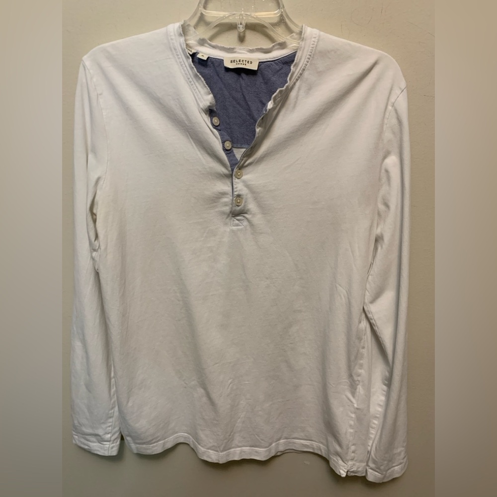 3/$20 SELECTED HOMME Men's White Henley Shirt